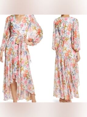 Eliza J Pink Floral High-Low Wrap Dress